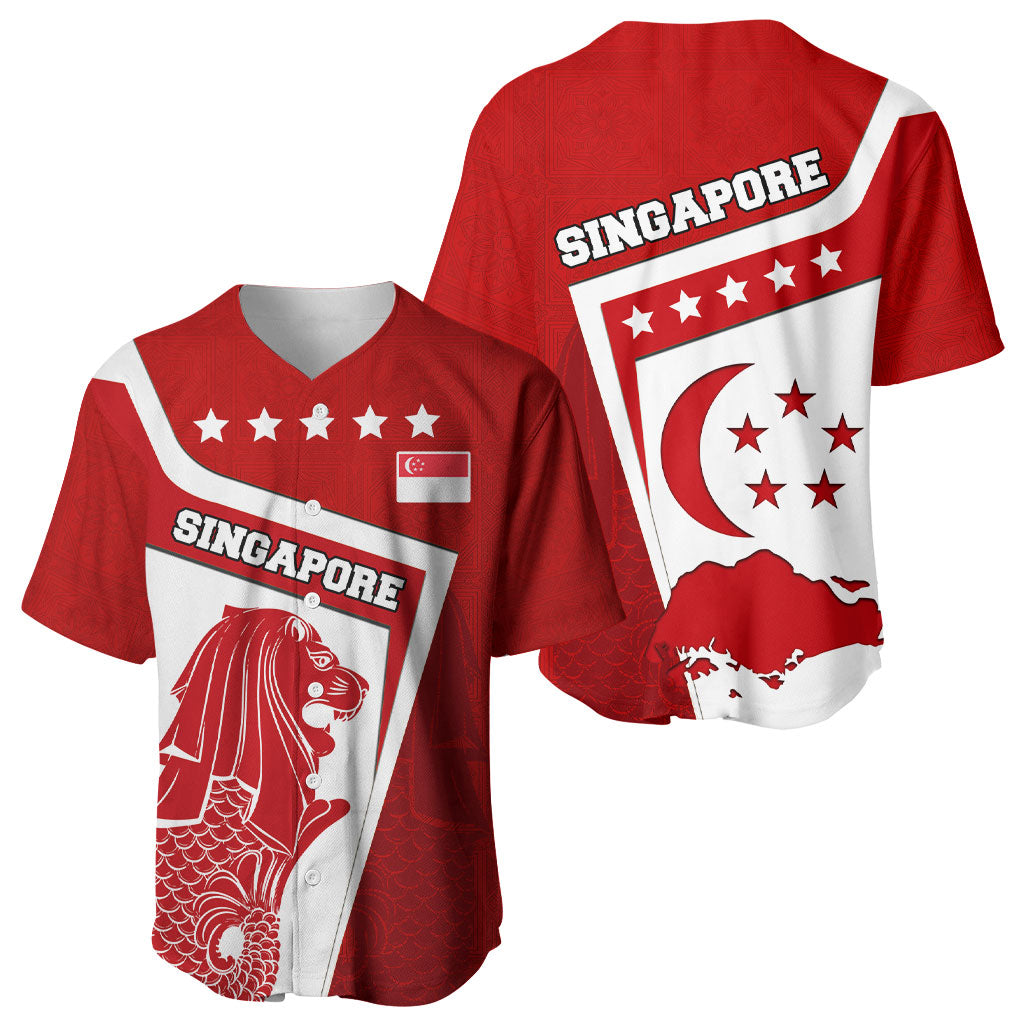 Singapore Merlion Baseball Jersey National Flag Day Patriotic Crescent Moon And Stars
