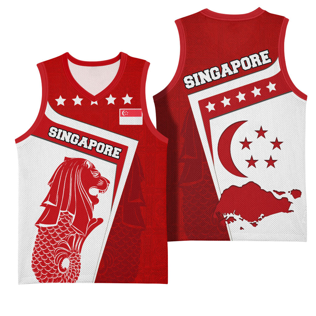 Singapore Merlion Basketball Jersey National Flag Day Patriotic Crescent Moon And Stars