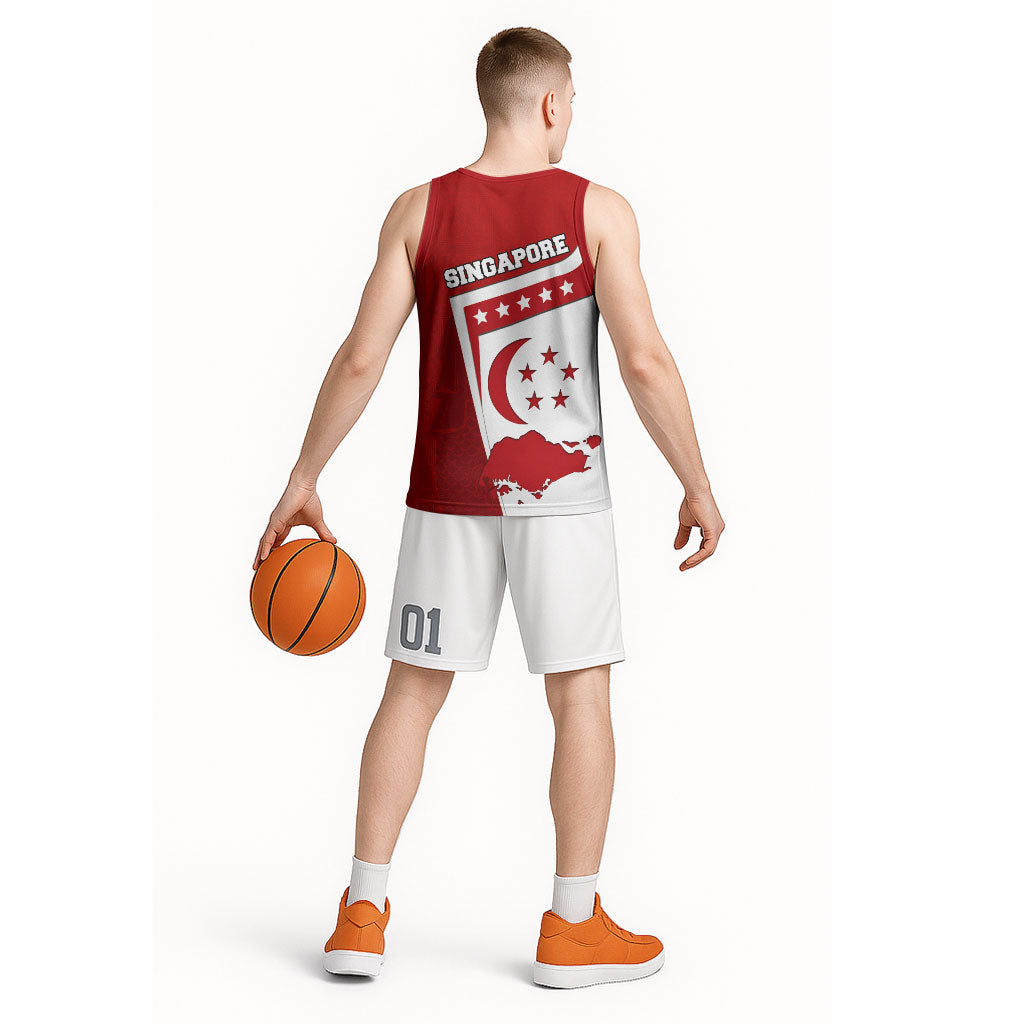 Singapore Merlion Basketball Jersey National Flag Day Patriotic Crescent Moon And Stars