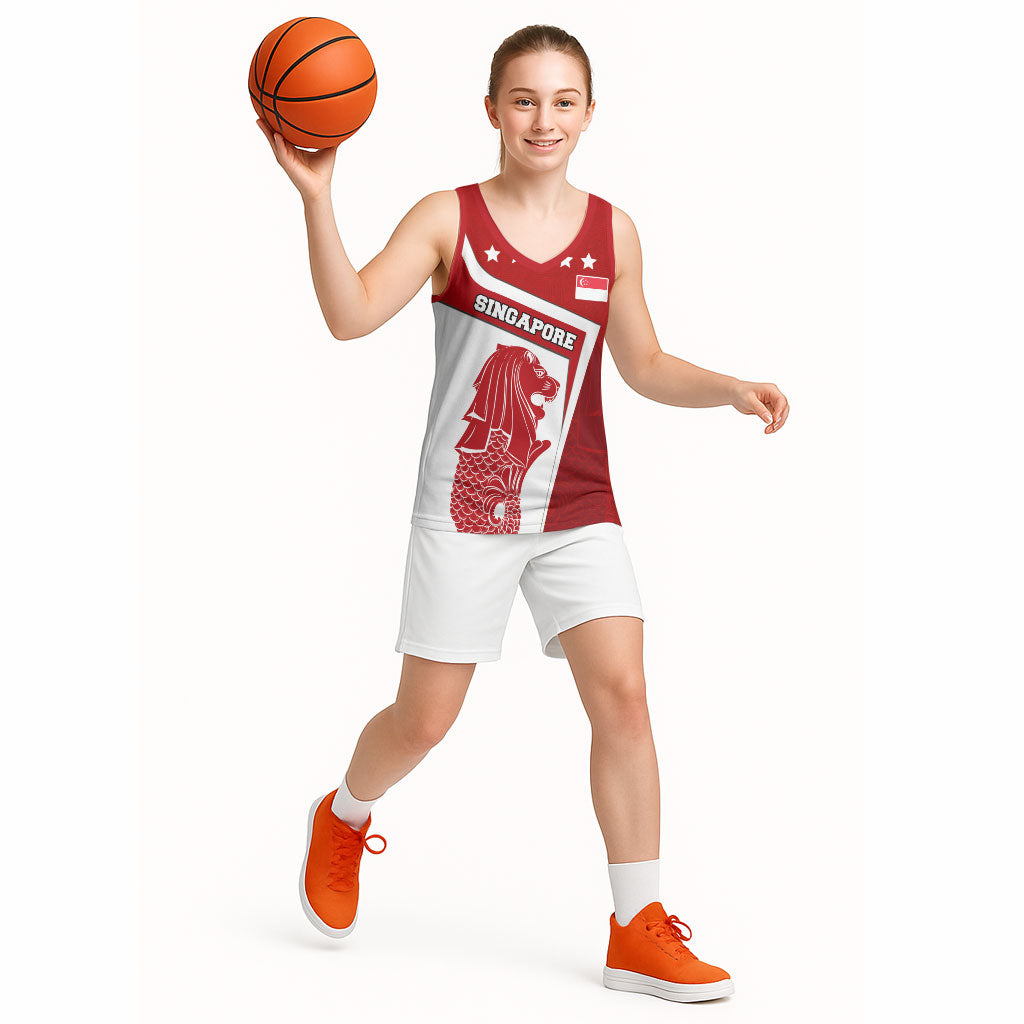 Singapore Merlion Basketball Jersey National Flag Day Patriotic Crescent Moon And Stars