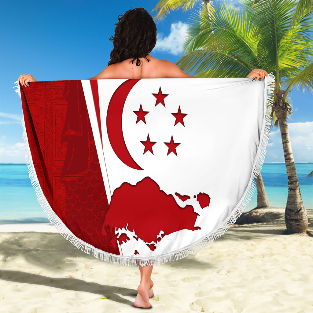 Singapore Merlion Beach Blanket National Flag Day Patriotic Crescent Moon And Stars