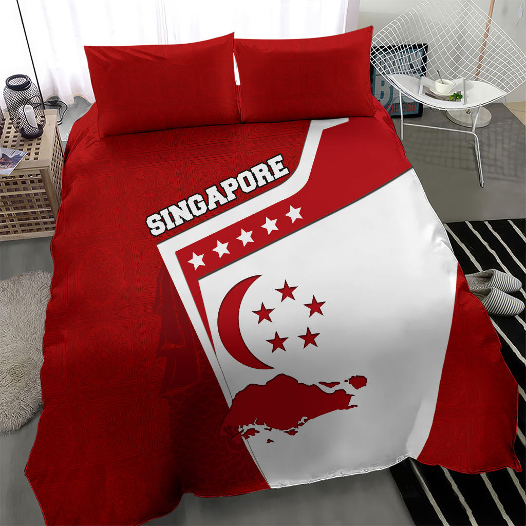 Singapore Merlion Bedding Set National Flag Day Patriotic Crescent Moon And Stars