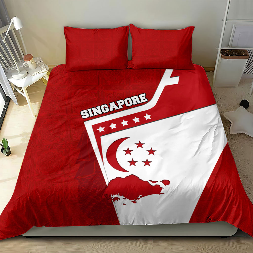 Singapore Merlion Bedding Set National Flag Day Patriotic Crescent Moon And Stars