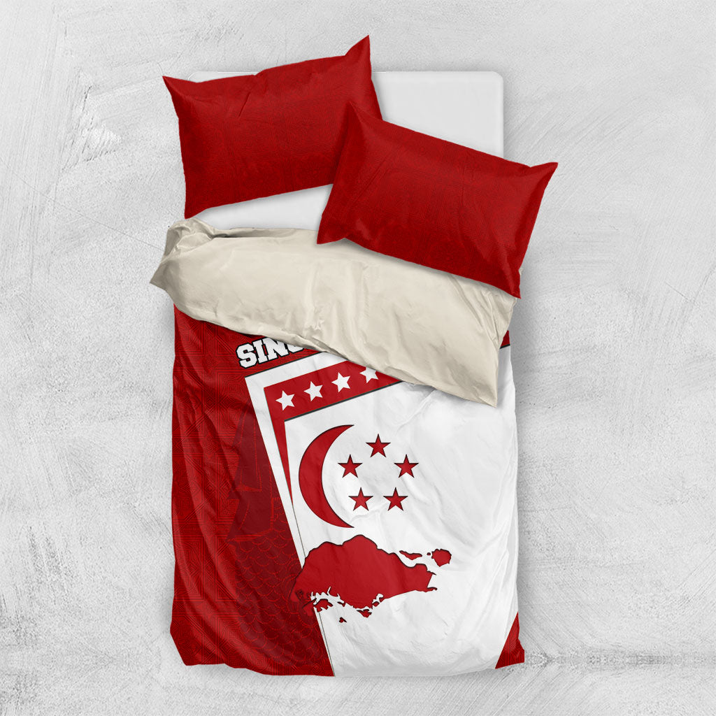 Singapore Merlion Bedding Set National Flag Day Patriotic Crescent Moon And Stars