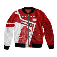 Singapore Merlion Bomber Jacket National Flag Day Patriotic Crescent Moon And Stars