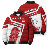 Singapore Merlion Bomber Puffer Jacket National Flag Day Patriotic Crescent Moon And Stars
