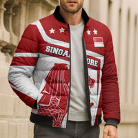 Singapore Merlion Bomber Puffer Jacket National Flag Day Patriotic Crescent Moon And Stars