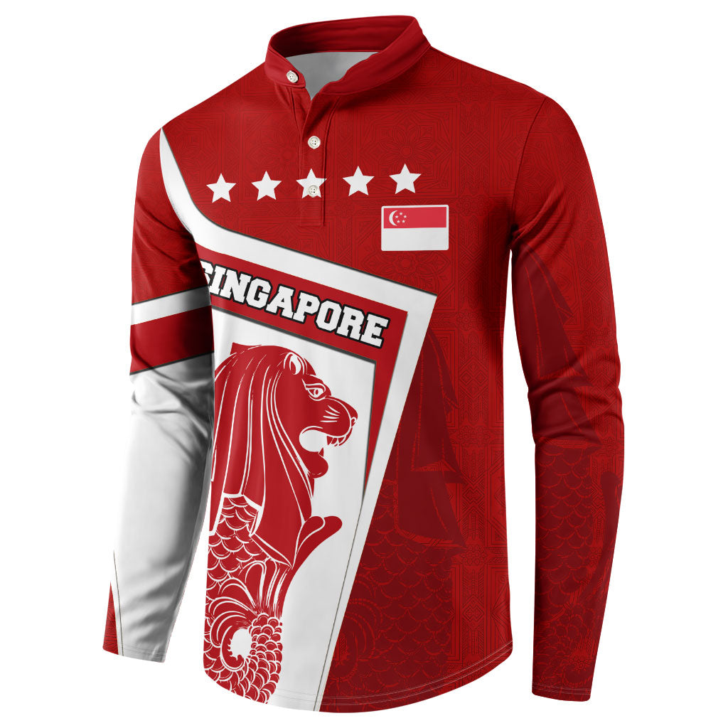 Singapore Merlion Button Sweatshirt National Flag Day Patriotic Crescent Moon And Stars
