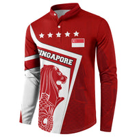 Singapore Merlion Button Sweatshirt National Flag Day Patriotic Crescent Moon And Stars