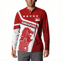 Singapore Merlion Button Sweatshirt National Flag Day Patriotic Crescent Moon And Stars