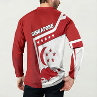 Singapore Merlion Button Sweatshirt National Flag Day Patriotic Crescent Moon And Stars