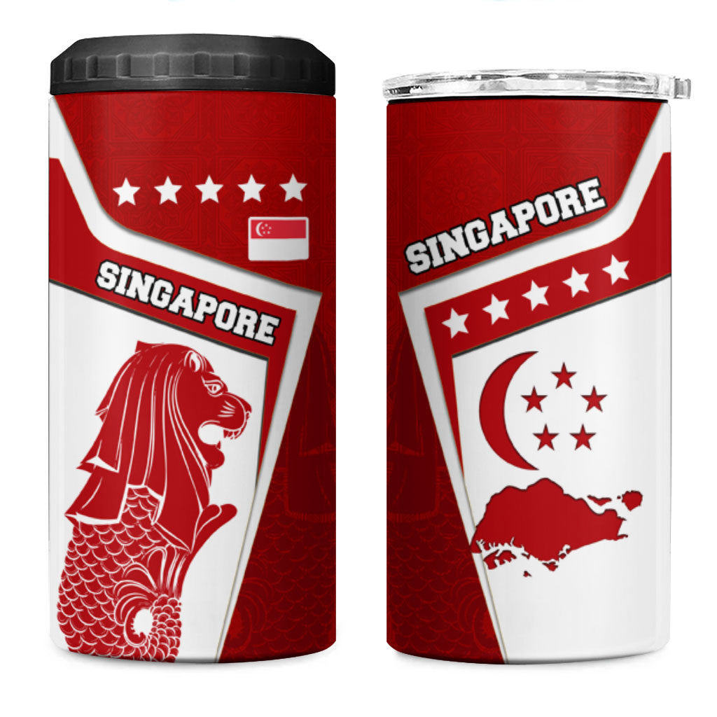Singapore Merlion 4 in 1 Can Cooler Tumbler National Flag Day Patriotic Crescent Moon And Stars