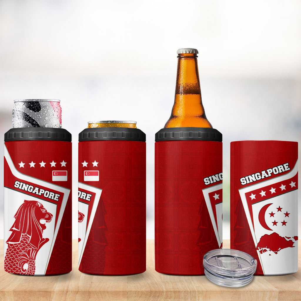 Singapore Merlion 4 in 1 Can Cooler Tumbler National Flag Day Patriotic Crescent Moon And Stars