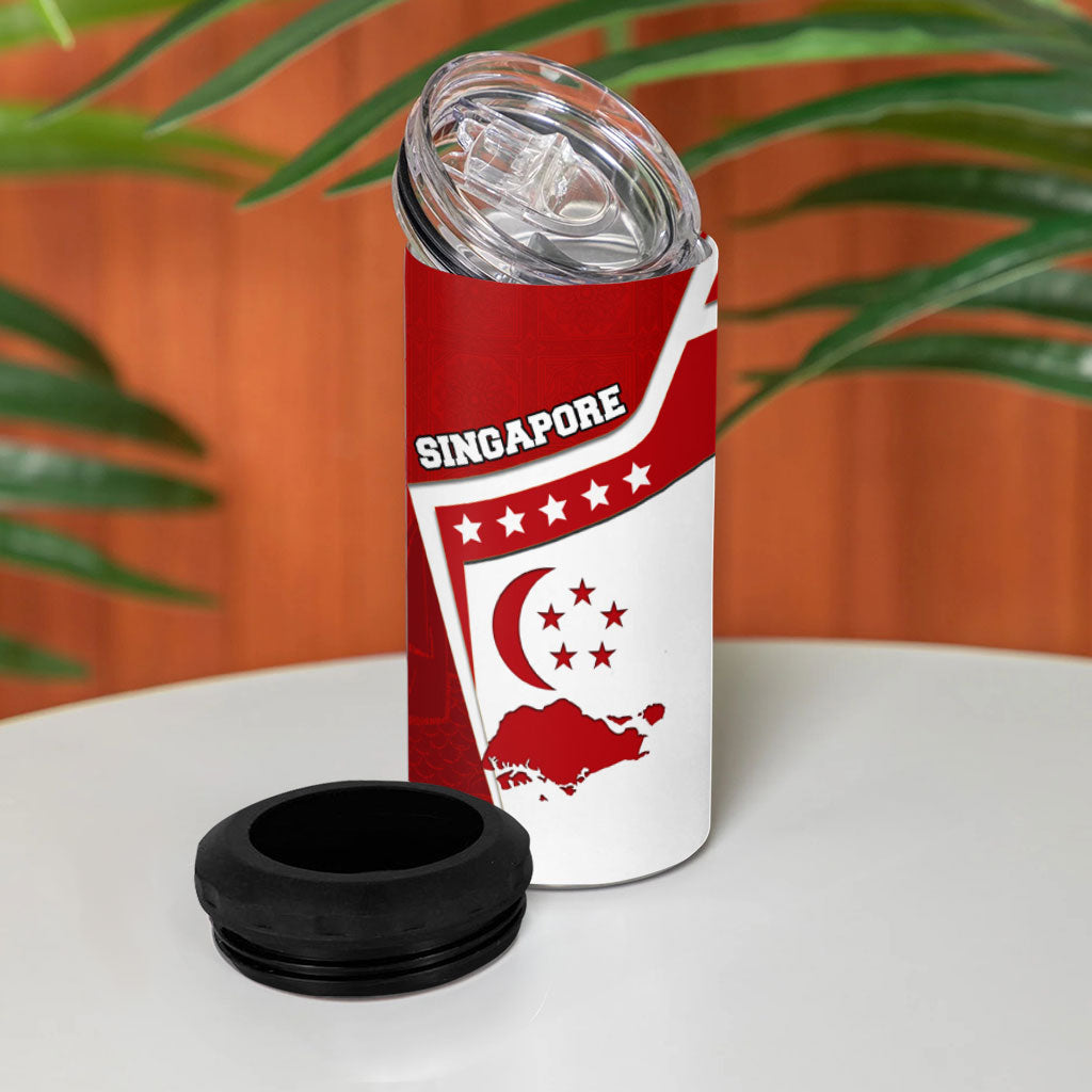 Singapore Merlion 4 in 1 Can Cooler Tumbler National Flag Day Patriotic Crescent Moon And Stars