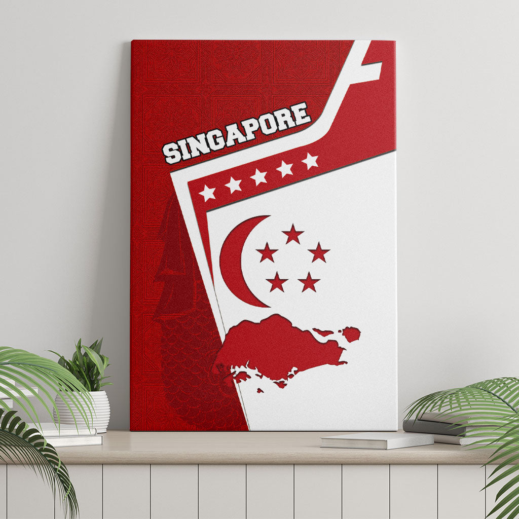Singapore Merlion Canvas Wall Art National Flag Day Patriotic Crescent Moon And Stars