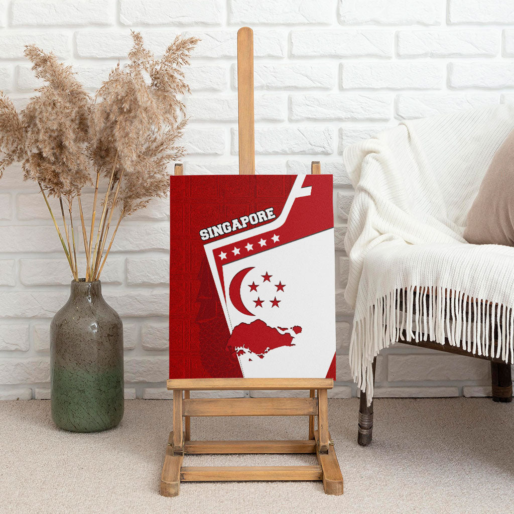 Singapore Merlion Canvas Wall Art National Flag Day Patriotic Crescent Moon And Stars
