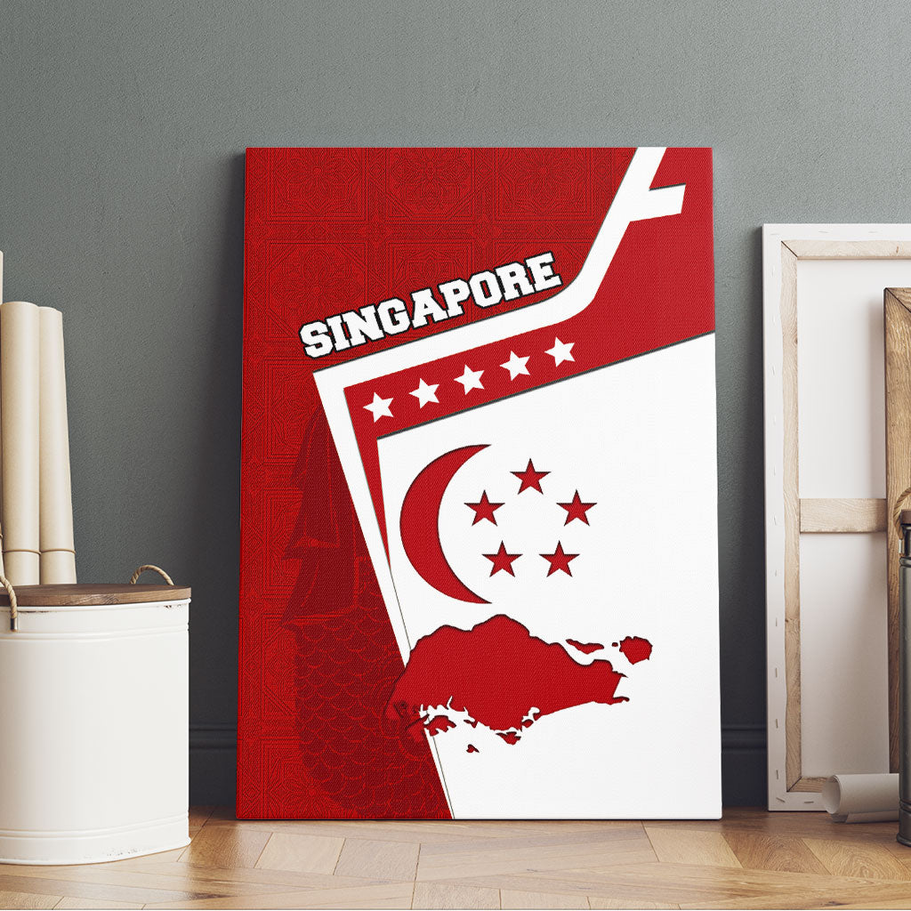 Singapore Merlion Canvas Wall Art National Flag Day Patriotic Crescent Moon And Stars