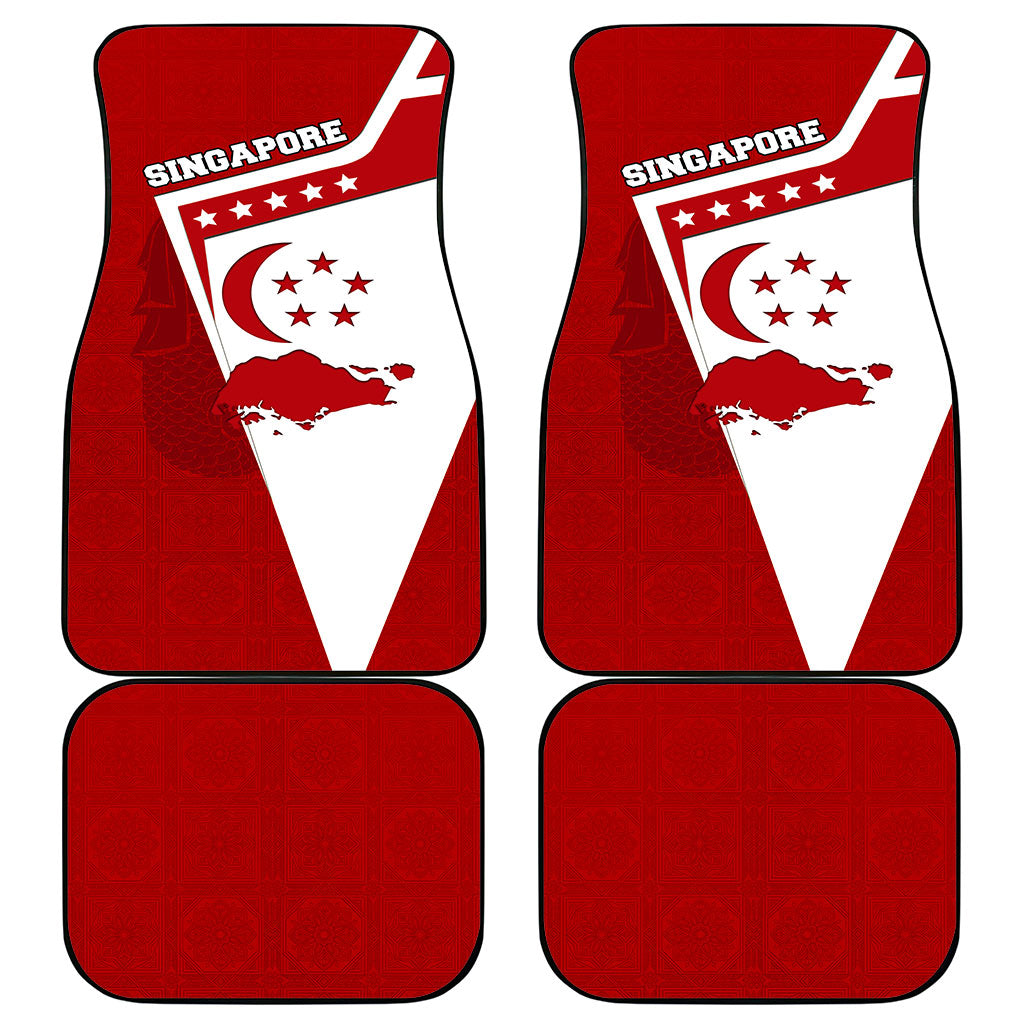Singapore Merlion Car Mats National Flag Day Patriotic Crescent Moon And Stars