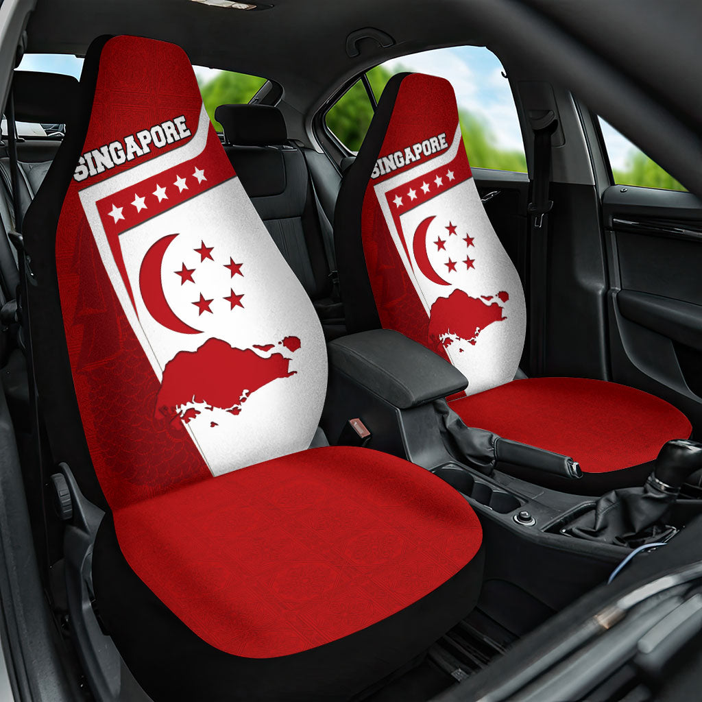Singapore Merlion Car Seat Cover National Flag Day Patriotic Crescent Moon And Stars