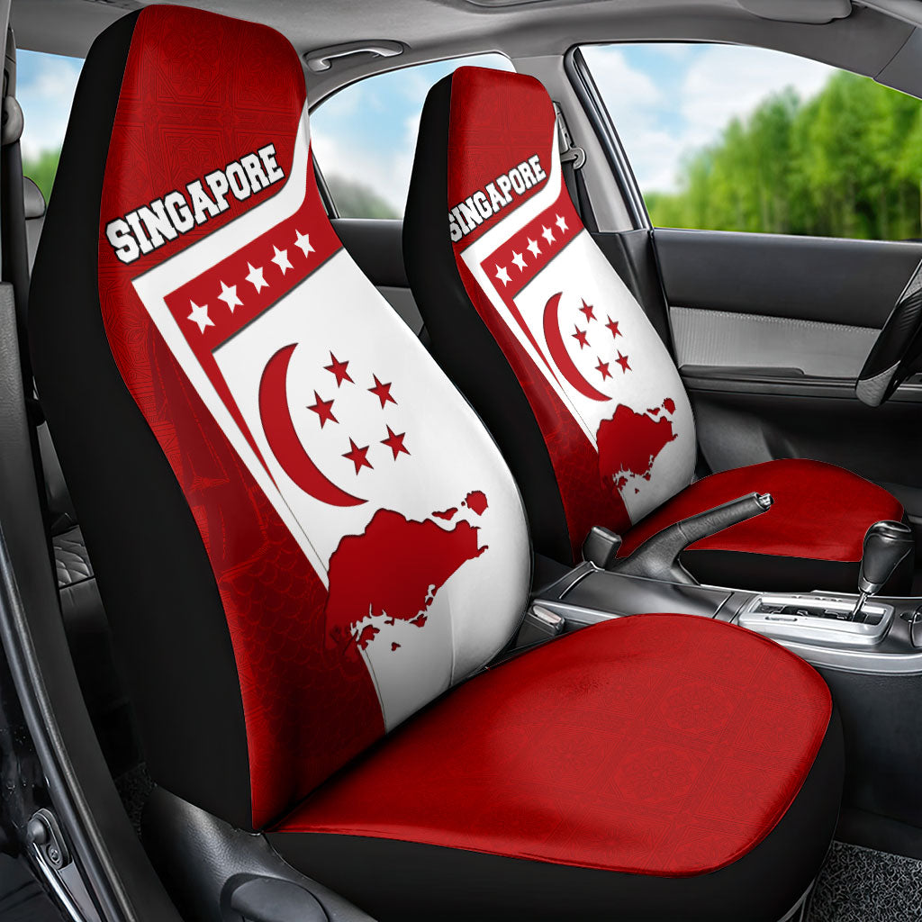 Singapore Merlion Car Seat Cover National Flag Day Patriotic Crescent Moon And Stars