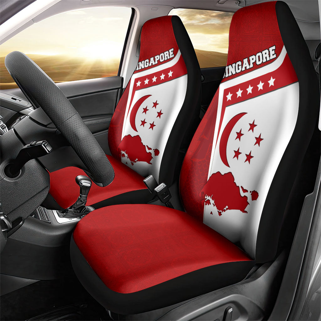 Singapore Merlion Car Seat Cover National Flag Day Patriotic Crescent Moon And Stars