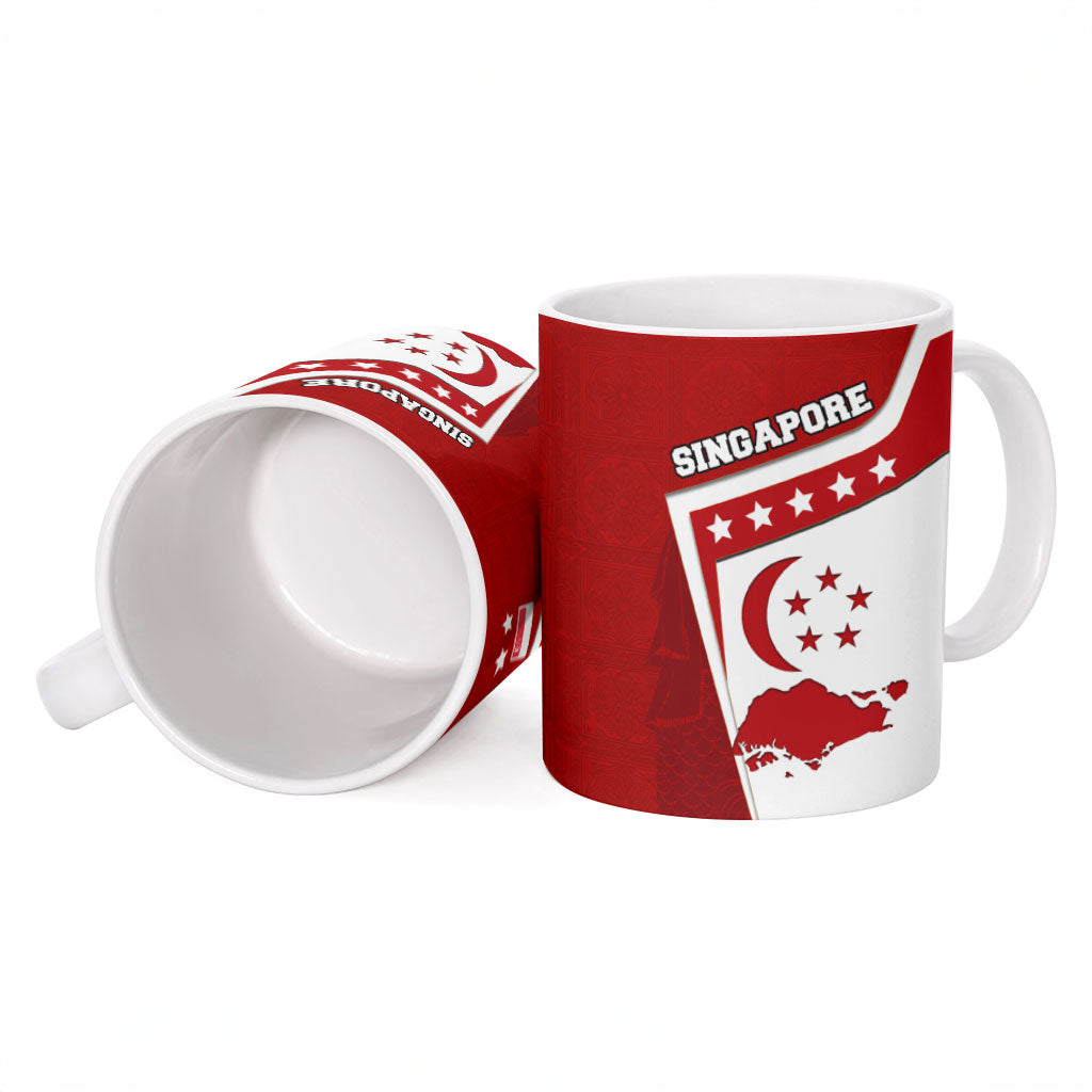 Singapore Merlion Ceramic Mug National Flag Day Patriotic Crescent Moon And Stars