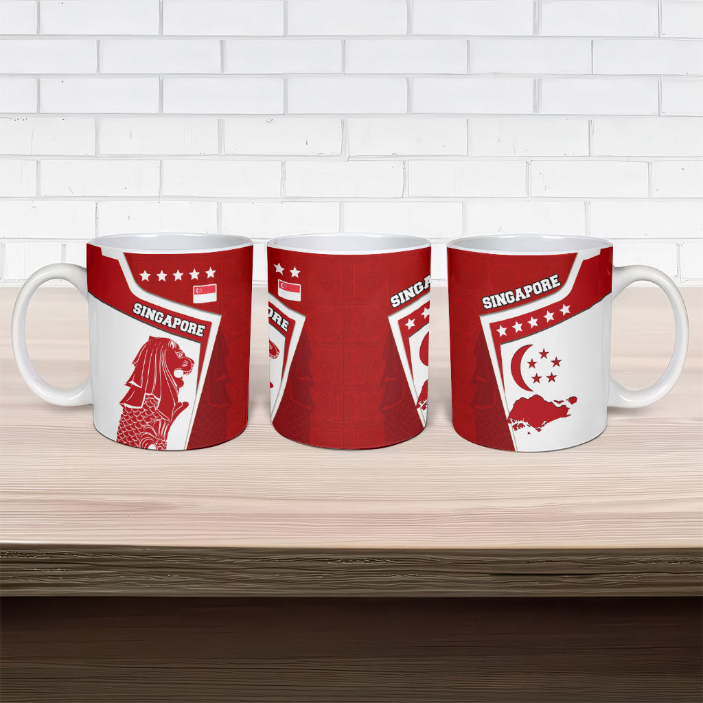 Singapore Merlion Ceramic Mug National Flag Day Patriotic Crescent Moon And Stars
