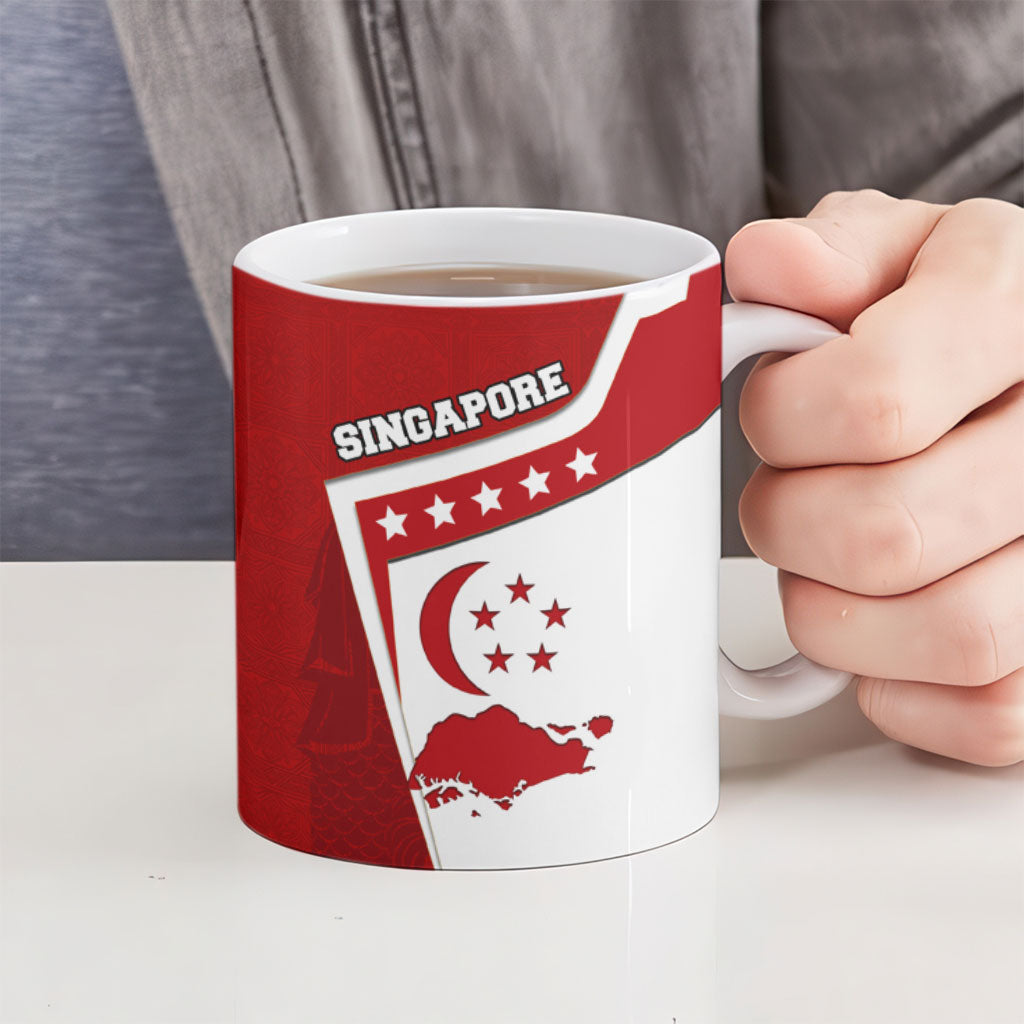 Singapore Merlion Ceramic Mug National Flag Day Patriotic Crescent Moon And Stars