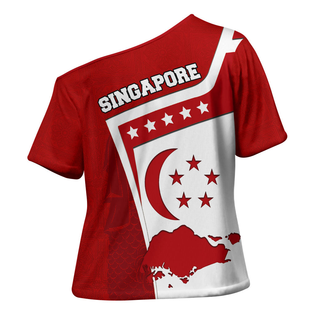 Singapore Merlion Cross Shoulder Shirt National Flag Day Patriotic Crescent Moon And Stars