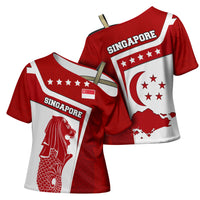 Singapore Merlion Cross Shoulder Shirt National Flag Day Patriotic Crescent Moon And Stars