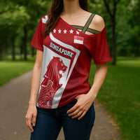 Singapore Merlion Cross Shoulder Shirt National Flag Day Patriotic Crescent Moon And Stars