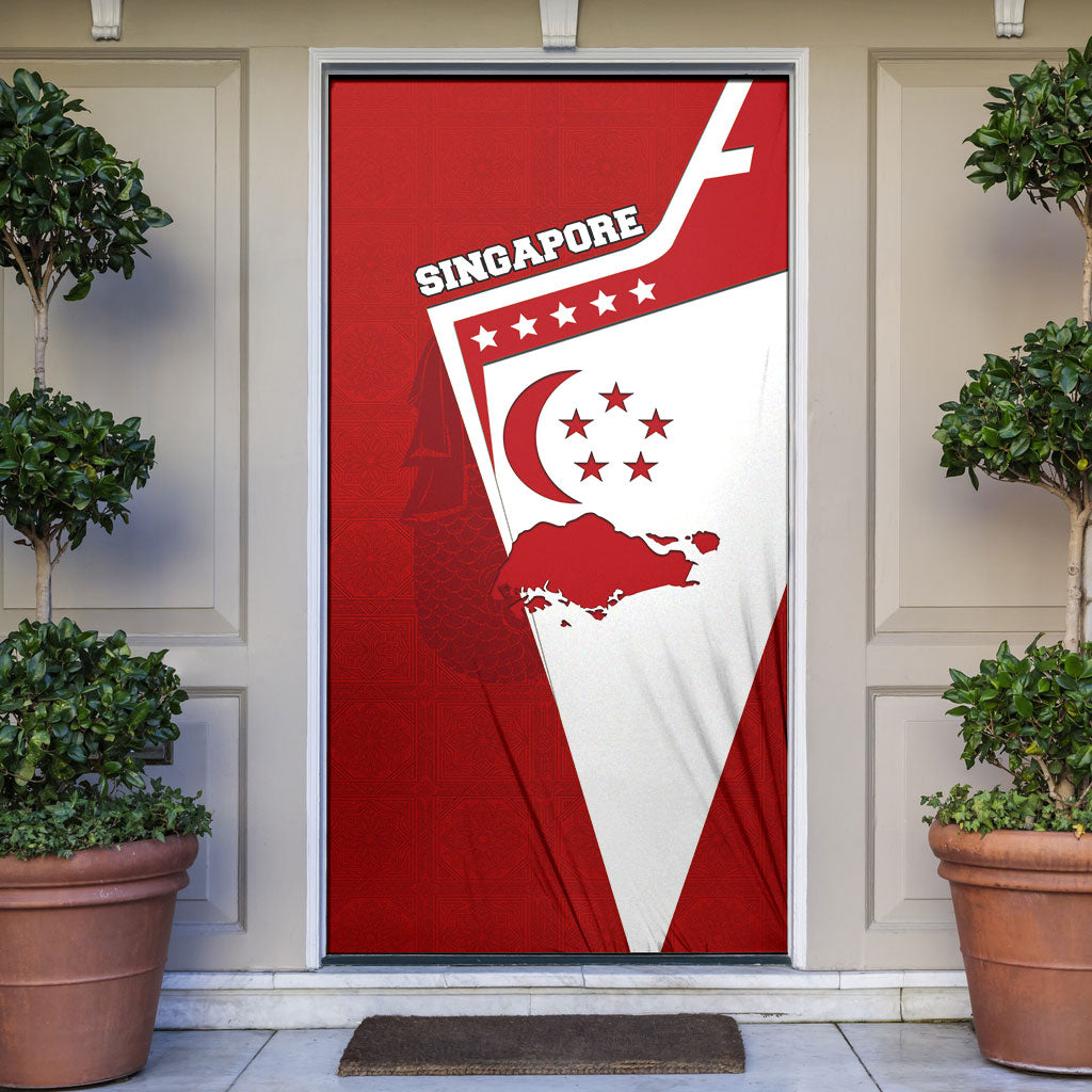 Singapore Merlion Door Cover National Flag Day Patriotic Crescent Moon And Stars