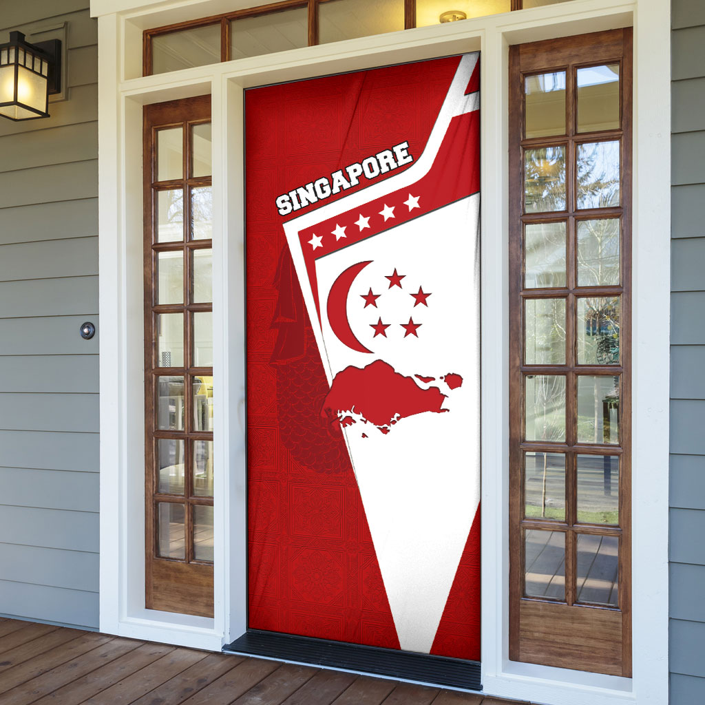 Singapore Merlion Door Cover National Flag Day Patriotic Crescent Moon And Stars