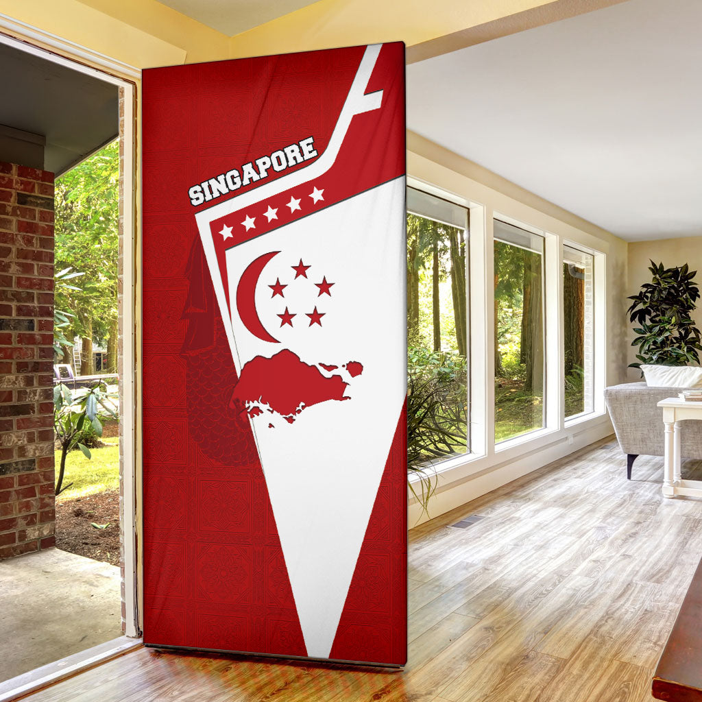 Singapore Merlion Door Cover National Flag Day Patriotic Crescent Moon And Stars