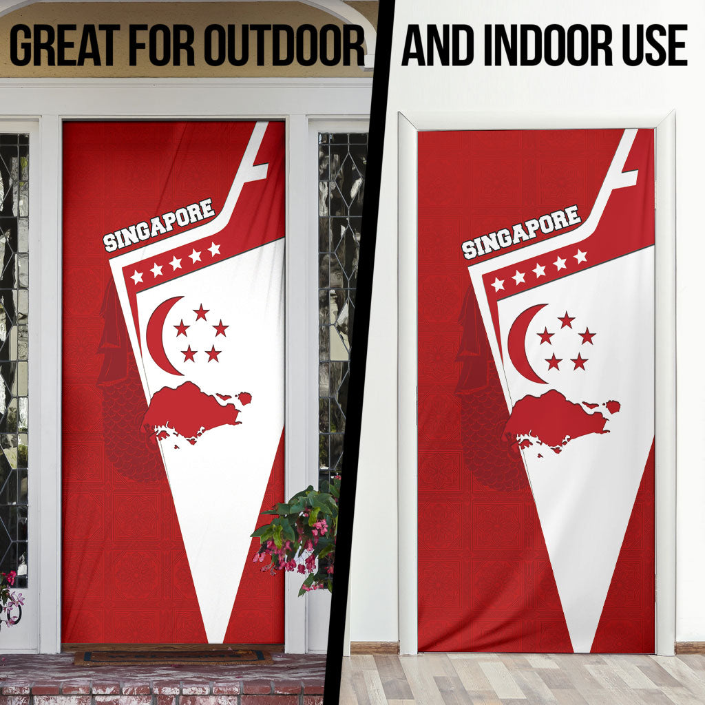 Singapore Merlion Door Cover National Flag Day Patriotic Crescent Moon And Stars