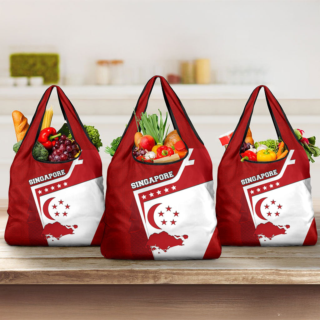 Singapore Merlion Grocery Bag National Flag Day Patriotic Crescent Moon And Stars