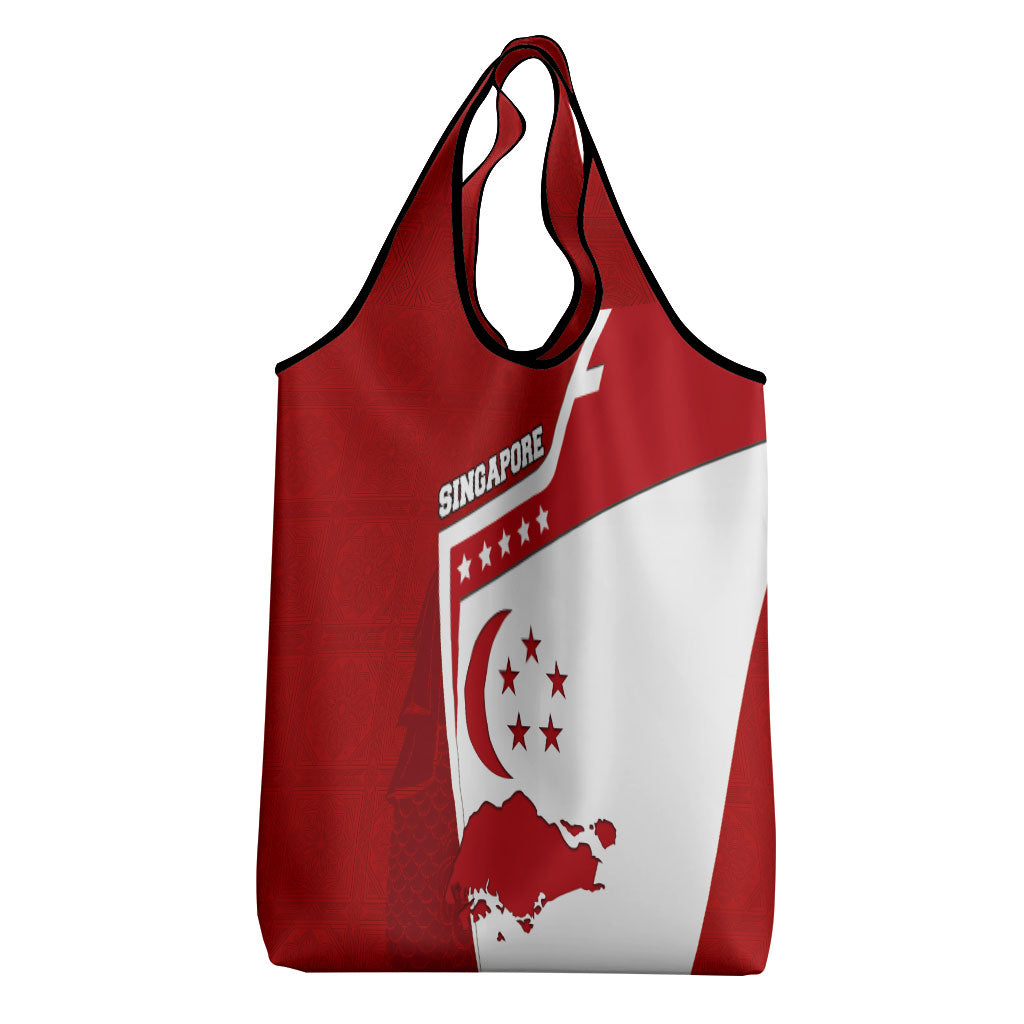 Singapore Merlion Grocery Bag National Flag Day Patriotic Crescent Moon And Stars