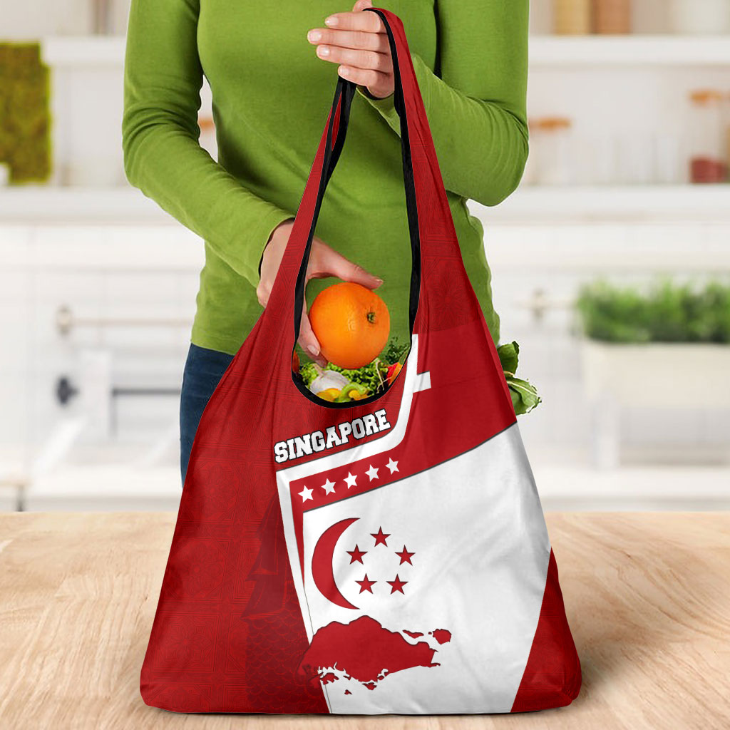 Singapore Merlion Grocery Bag National Flag Day Patriotic Crescent Moon And Stars