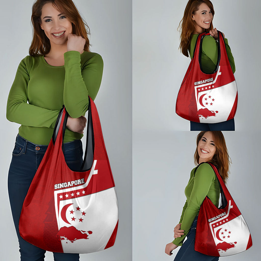 Singapore Merlion Grocery Bag National Flag Day Patriotic Crescent Moon And Stars