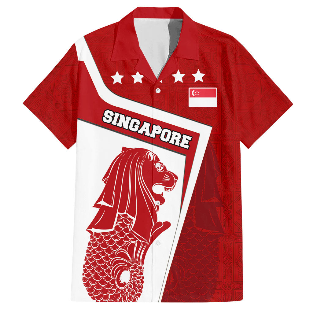 Singapore Merlion Hawaiian Shirt National Flag Day Patriotic Crescent Moon And Stars