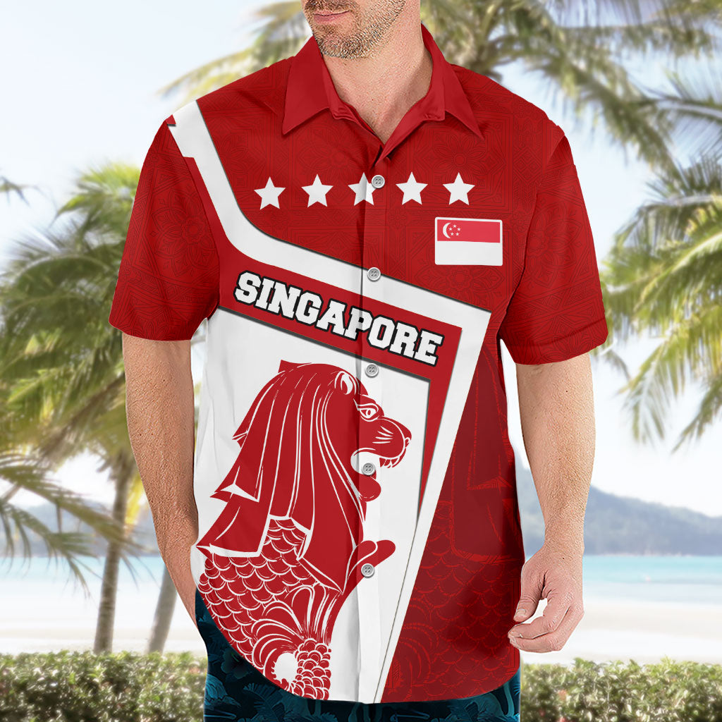 Singapore Merlion Hawaiian Shirt National Flag Day Patriotic Crescent Moon And Stars