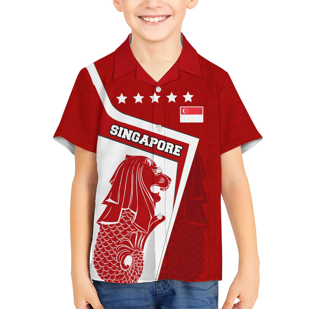 Singapore Merlion Hawaiian Shirt National Flag Day Patriotic Crescent Moon And Stars