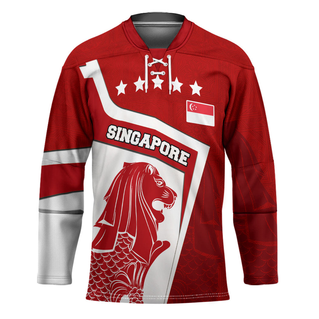 Singapore Merlion Hockey Jersey National Flag Day Patriotic Crescent Moon And Stars