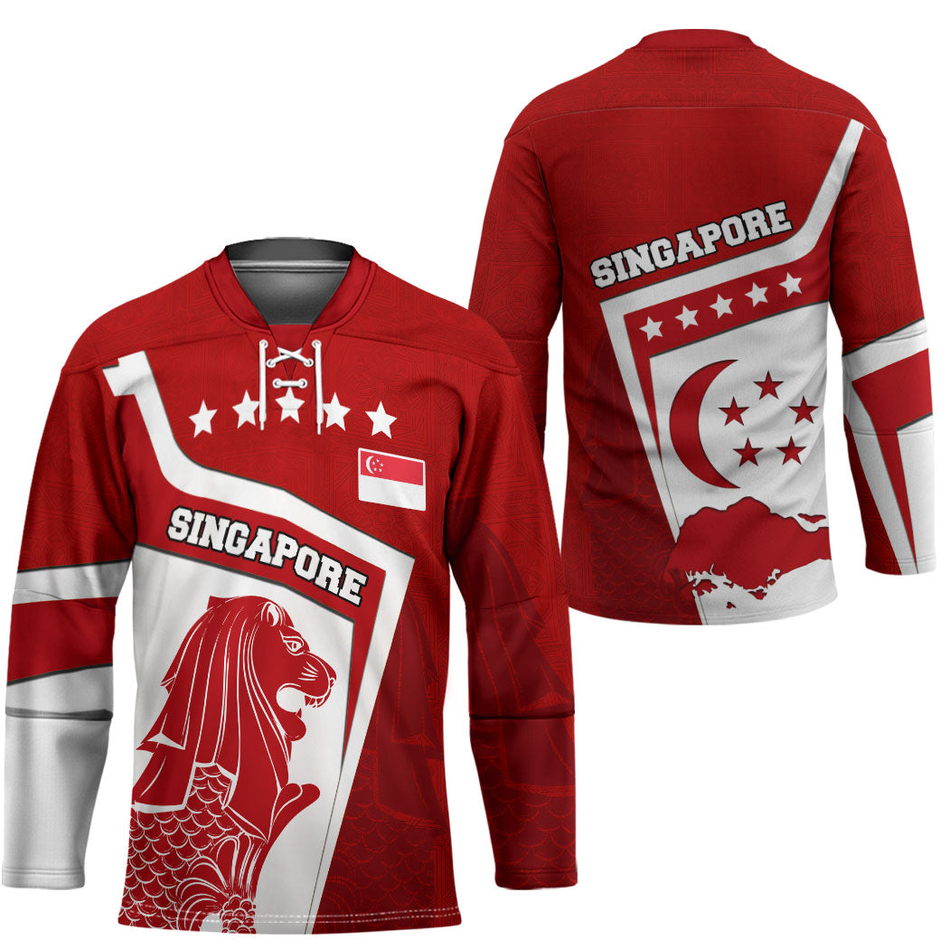Singapore Merlion Hockey Jersey National Flag Day Patriotic Crescent Moon And Stars