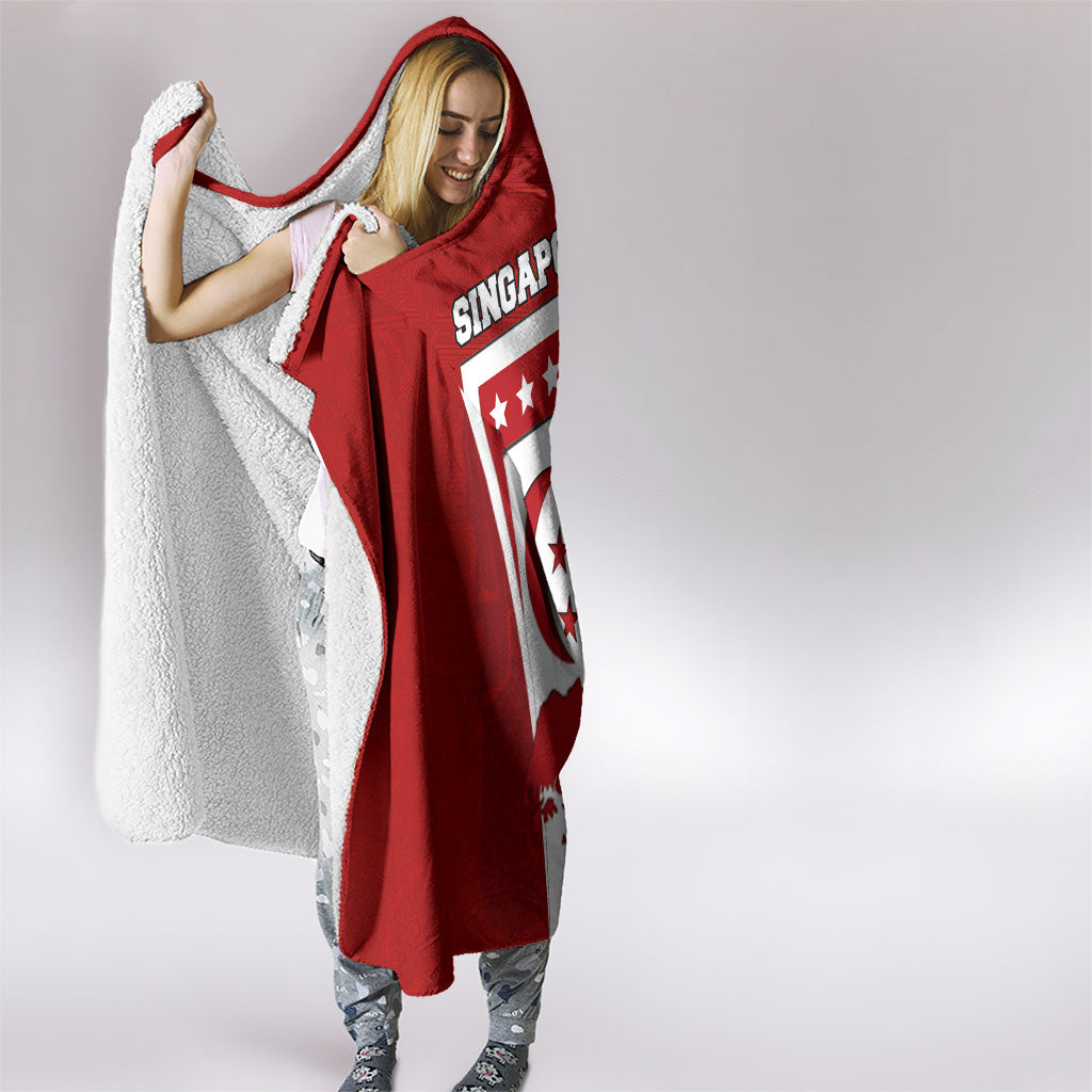 Singapore Merlion Hooded Blanket National Flag Day Patriotic Crescent Moon And Stars