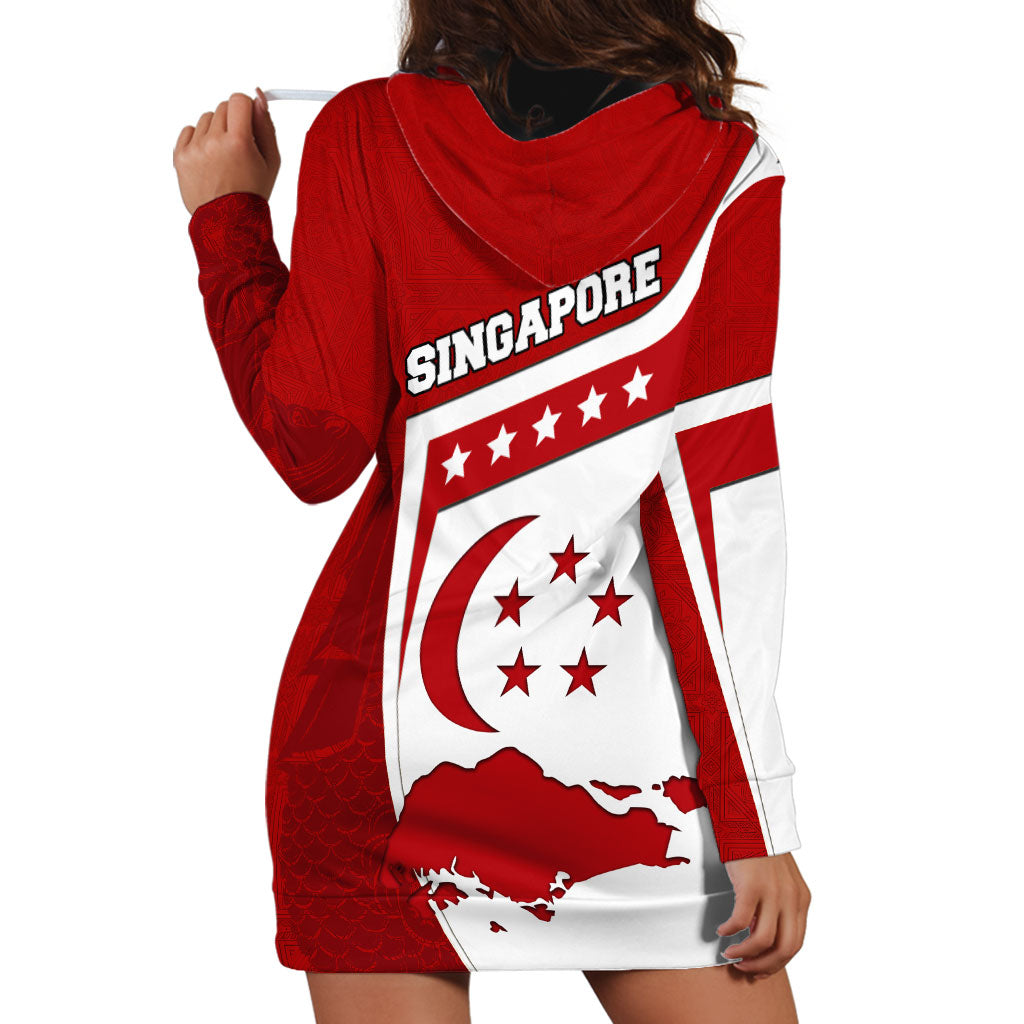 Singapore Merlion Hoodie Dress National Flag Day Patriotic Crescent Moon And Stars