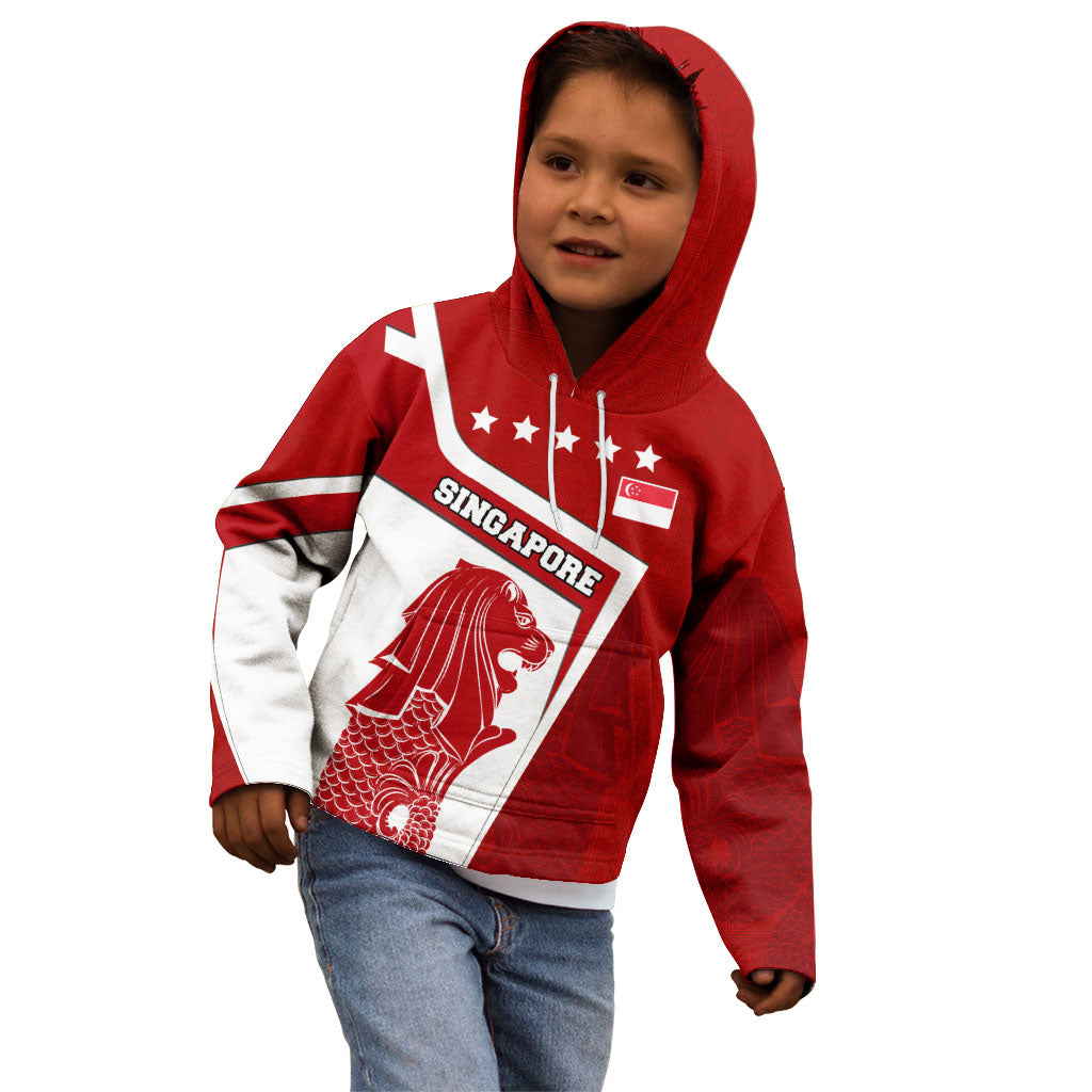 Singapore Merlion Kid Hoodie National Flag Day Patriotic Crescent Moon And Stars