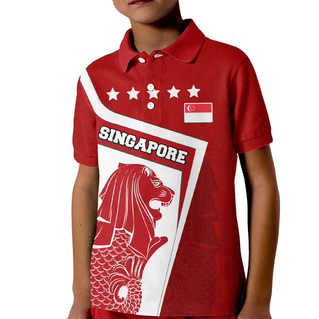 Singapore Merlion Kid Polo Shirt National Flag Day Patriotic Crescent Moon And Stars