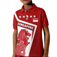 Singapore Merlion Kid Polo Shirt National Flag Day Patriotic Crescent Moon And Stars