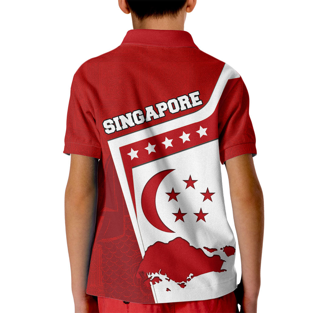 Singapore Merlion Kid Polo Shirt National Flag Day Patriotic Crescent Moon And Stars